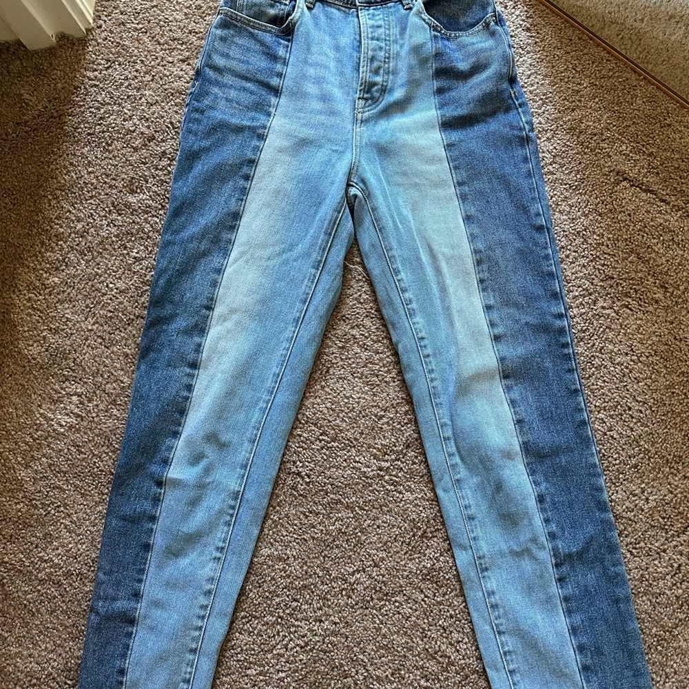 PacSun High Rise Blue Jeans with Color-Block Design - Picture 2 of 5